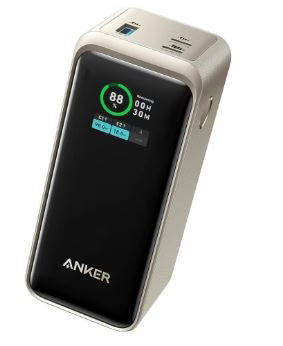 Anker Multi-Device Fast Charging Anker Prime 20K Power Bank 200W 2 USB-C 1 USB-A 100W Input with Smart Display Silver (A13360B1)